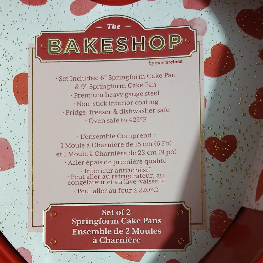 Heart-Shaped Springform Cake Pan Set - Red and Pink (THE BAKE SHOP) NWT